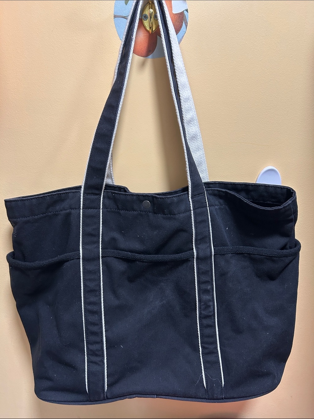 lululemon athletica Black Tote with White Logo and Trim - Canvas Shoulder Bag - Picture 2 of 4